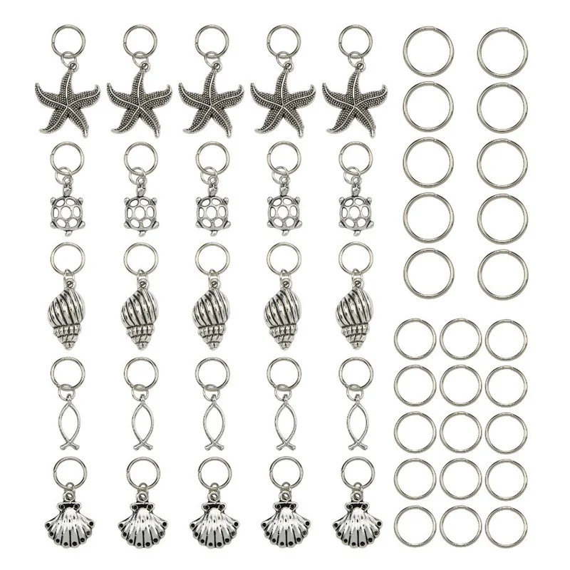 

5-50Pcs Hair Braid Dread Dreadlock Beads Clips Cuffs Ancient Silver Personality Hairpin Sea Star Ocean Jewelry DIY Accessories