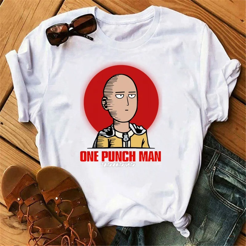 

Футболка унисекс с японским Аниме One Punch, модный белый Повседневный Топ свободного покроя, для мужчин и женщин, на лето