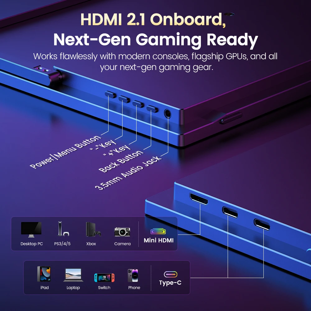Портативный игровой монитор EVICIV 240 Гц, 16 дюймов, 2.5K, 100% DCI-P3, матовый IPS-экран, внешний дисплей для PS5, Xbox, Switch, ноутбуков, телефонов (art.: 3920da33f2a99) - 3920da33f2a99