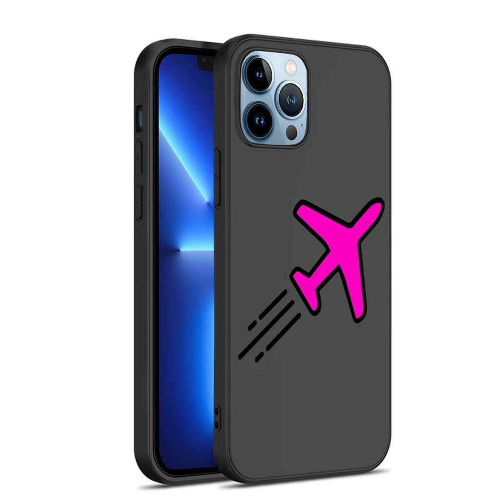 

Pink Aircraft Phone Case For iPhone 14 ProMax 13 mini Soft Cases 12 11 Pro 7 8Plus XR XS Max SE 2022 2020 Black TPU Cover Fundas
