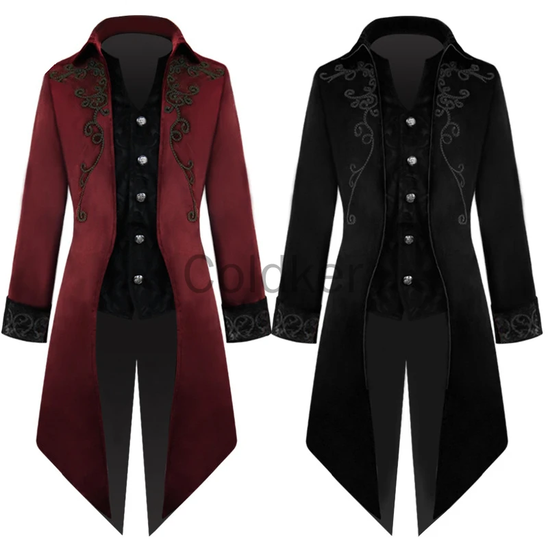 

Medieval Renaissance Retro Black Tuxedo Clothing Adult Men's Mid Length Steampunk Overcoat Victorian Halloween Cosplay Costume