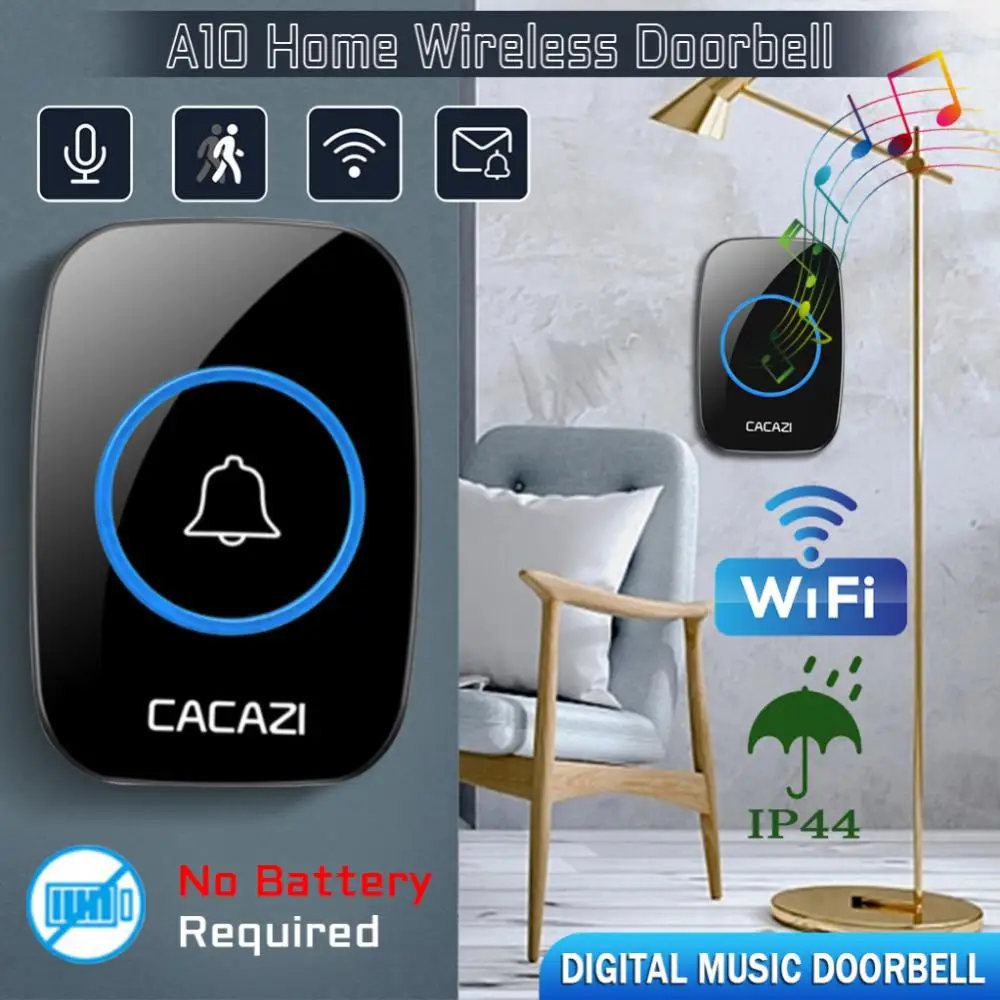 

A10 Intelligent Wireless Doorbell Waterproof 300m Remote Smart Door Bell Chime EU UK US Plug-in Button Ring Alarm Welcome House