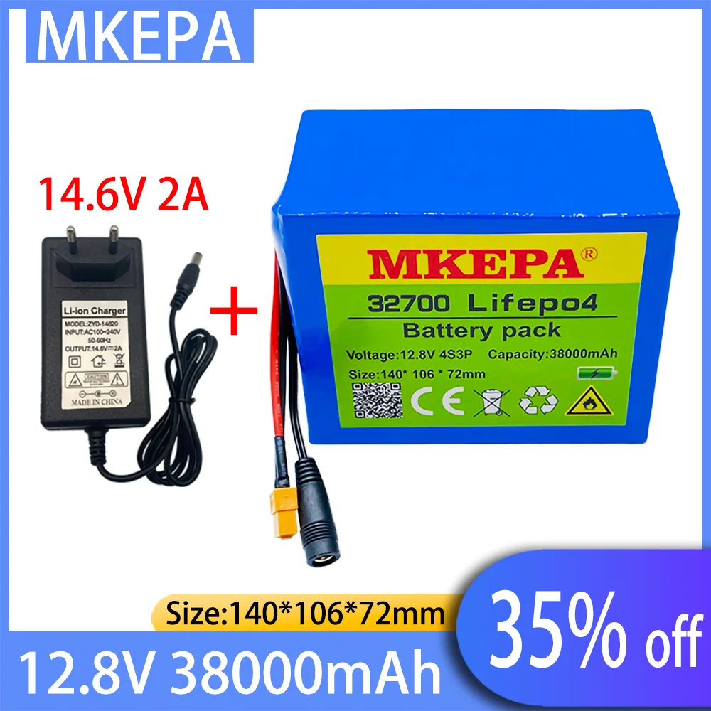 2021 32700 LiFePO4 battery 4s3p 12.8v 38Ah 4S 40A 100A balanced BMS, suitable for power ship and 12V ups +14.6v 2A charger