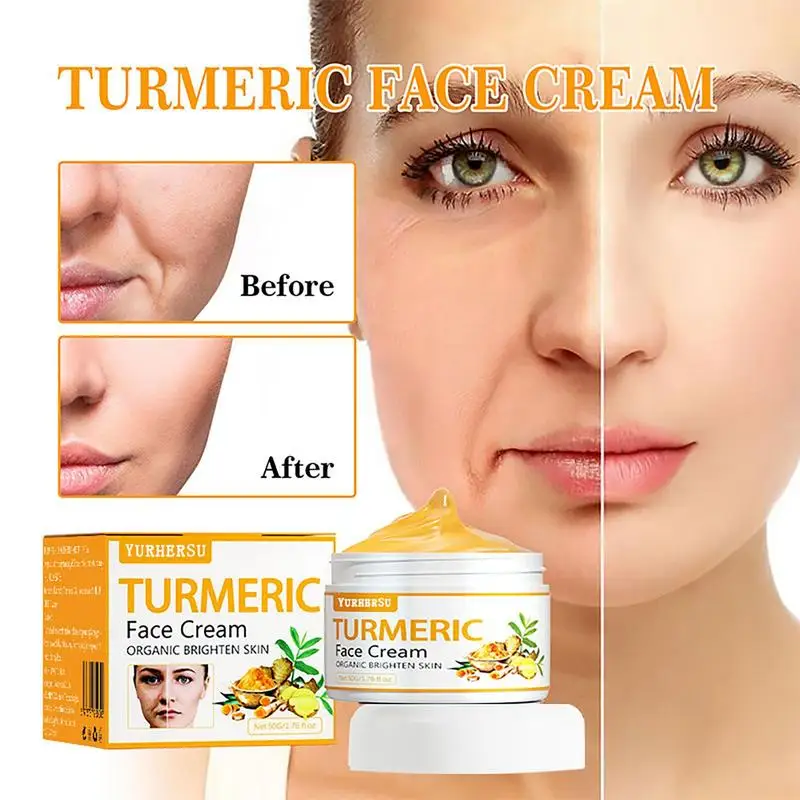 

Turmeric Face Cream 50g Organic Dark Spots Remover Glow Boosting Moisturizer Skin Repairing Cream Fights Acnes Evens Tone Fades