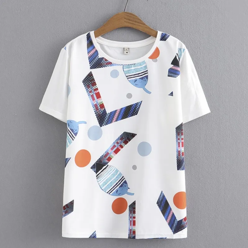 

Plus Size Basic T-Shirt Women 2023 Summer Cotton Digital Printing O-Neck Tees Comfort Short Sleeve Tops Oversized Curve Clothes
