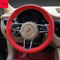 customized hand stitched leather car steering wheel cover for porsche cayenne macan 911 panamera boxster car accessories