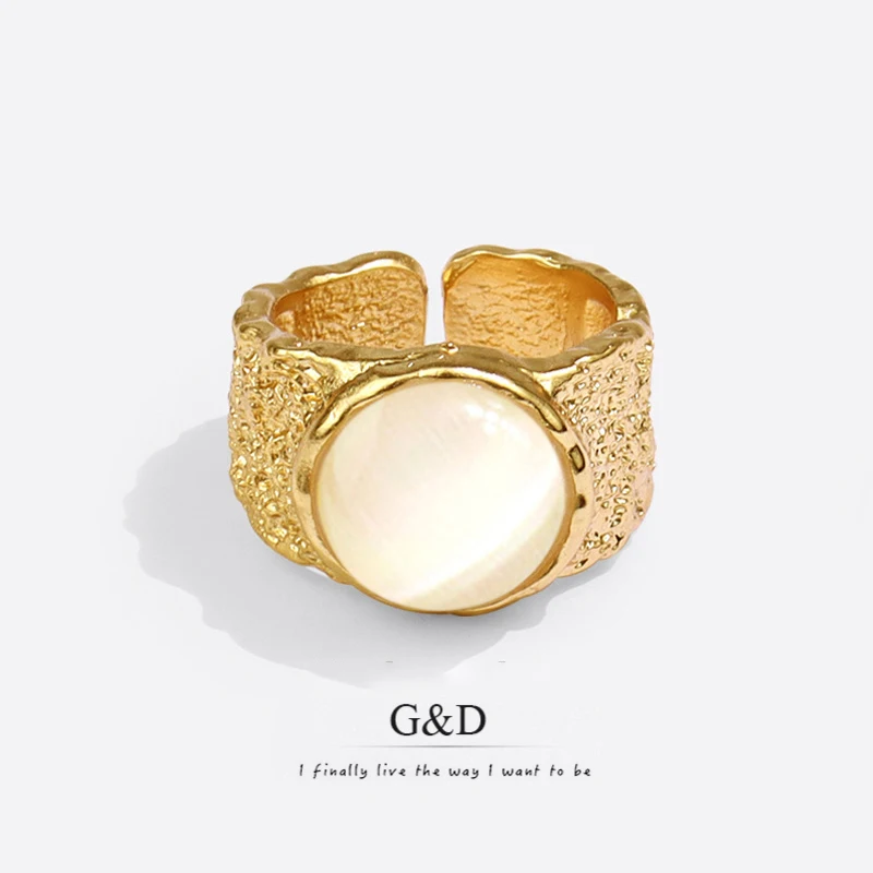 

G&D Vintage Opal Gold Color Chunky Rings for Women White Opal Crystal Stone Carved Adjustable Ring Bohemian Jewelry Gift Anillos