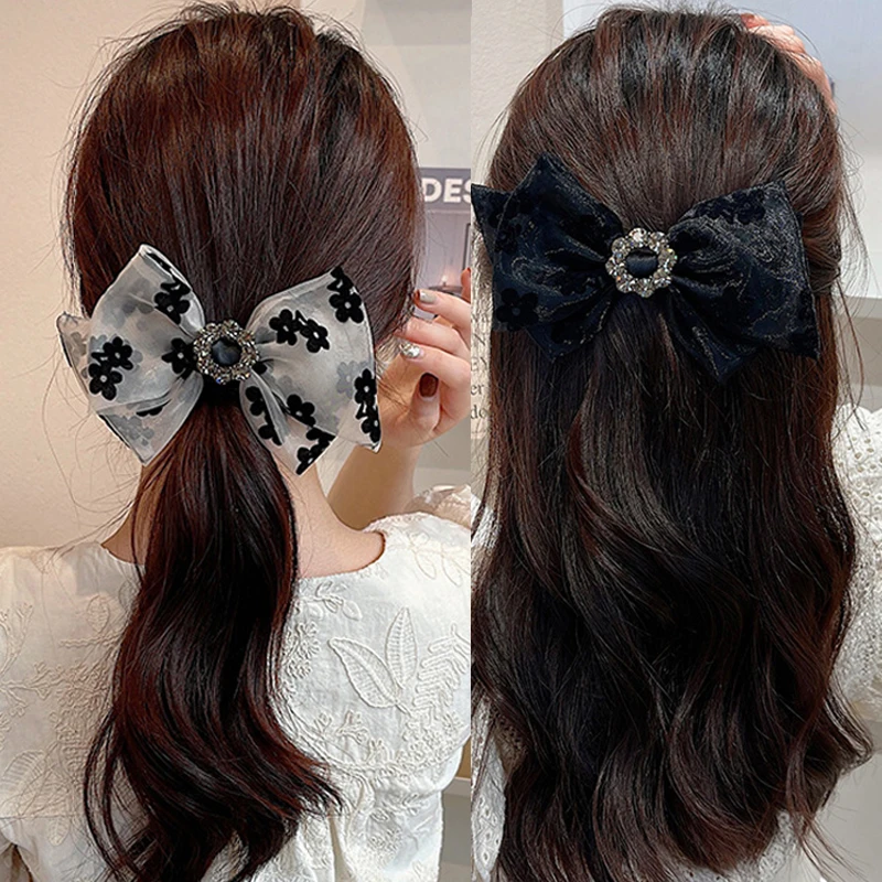 

Летняя заколка Стразы с большим бантом, сетчатая пряжа, зажим для волос, Весенняя заколка для волос для девочек, аксессуары для волос, элеган...