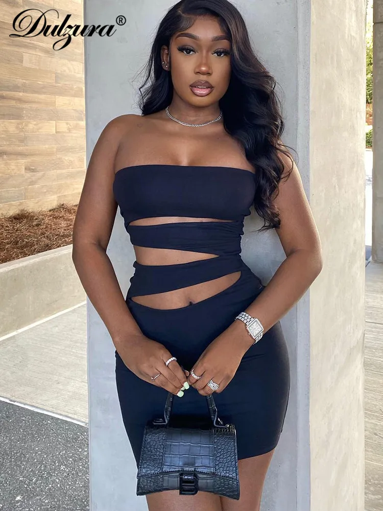 

Dulzura Cut Out Women Tube Mini Dress Hollow Out Bodycon Sexy Party Club Festival Clothing Outfits 2022 Summer Wholesale Items