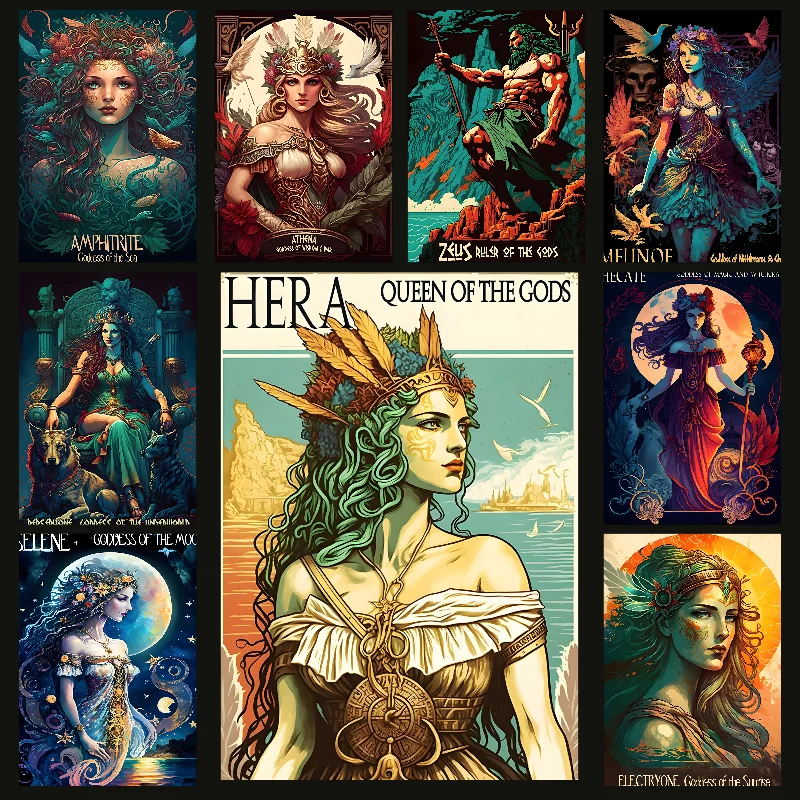 Ancient Greek Mythology Zeus Selene Hecate Poster Self-adhesive Art Waterproof Paper Sticker Coffee House Bar Room Wall Decor