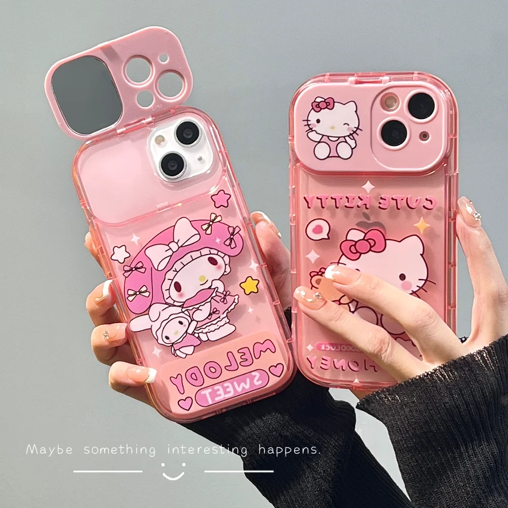 

Anime Pink Shockproof Phone Case for Iphone14 13 12 11 X Xr Pro Max Kawaii Sanrio Hello Kitty My Melody Phone Cover with Mirror
