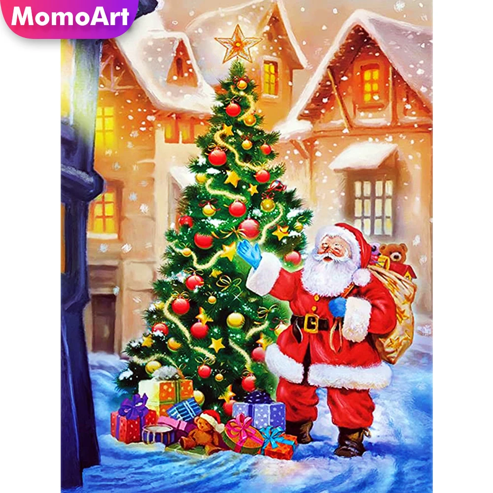 

MomoArt Новое поступление, алмазная вышивка, Санта-Клаус 5D, полноразмерная мозаика, алмазная живопись, пейзаж, искусство, бусины, рождественский подарок