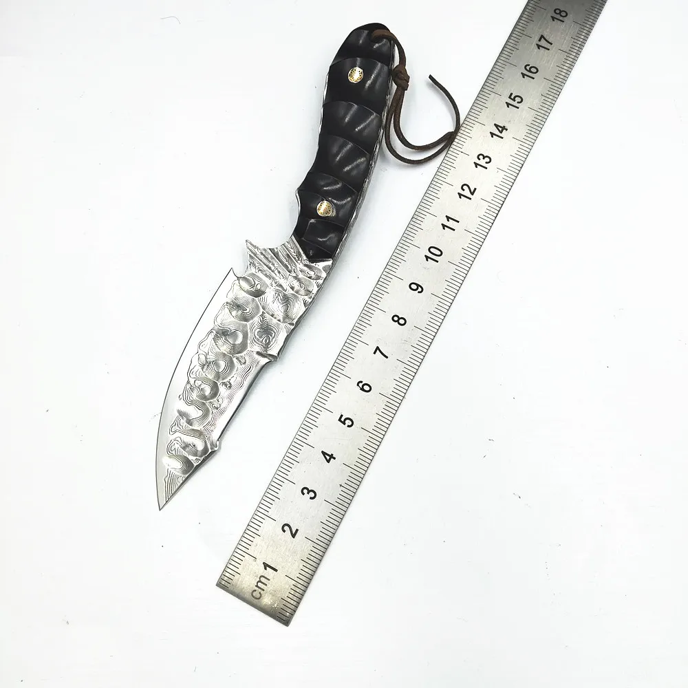 Классический охотничий нож из дамасской стали с прямым фиксированным лезвием