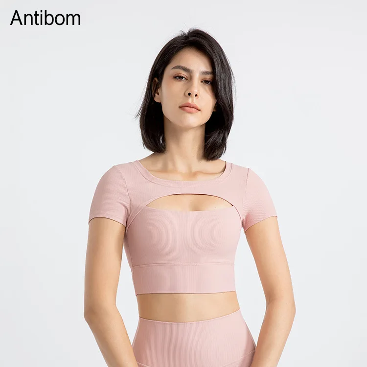 Antibom Fitness Yoga Bra Woman 2In1 Slim Short Sports Shirts Chest Hollow Sexy Beautiful Back Breathable Gym Workout Underwear