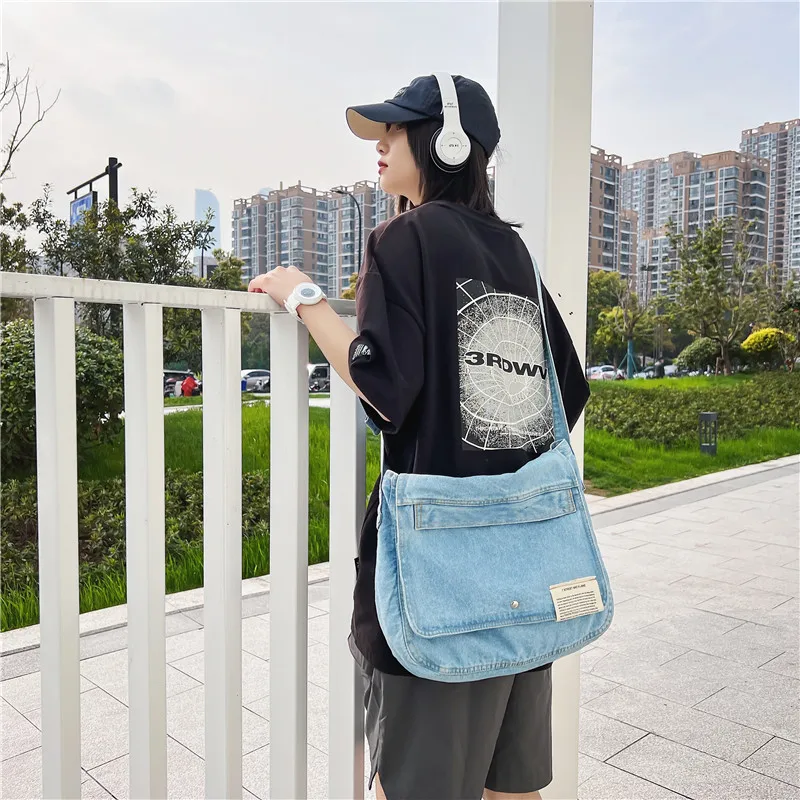 

Denim Flap Shoulder Bags For Women 2022 New Jeans Big Shopper Bag Student Eco Bag Korean Large Capacity School Messenger Bag Y2K