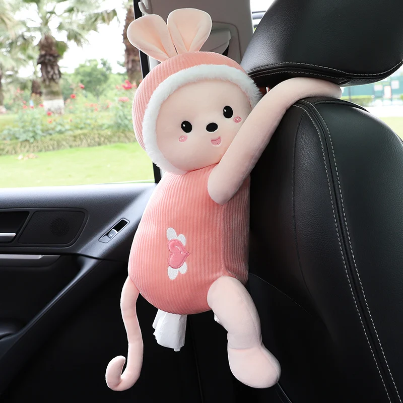 

Soft Car Accessories Woman Creative Cute Cartoon Lovely Rabbit Short Plush Tissue Box Holder for Car Hanging Seat Tissue Box