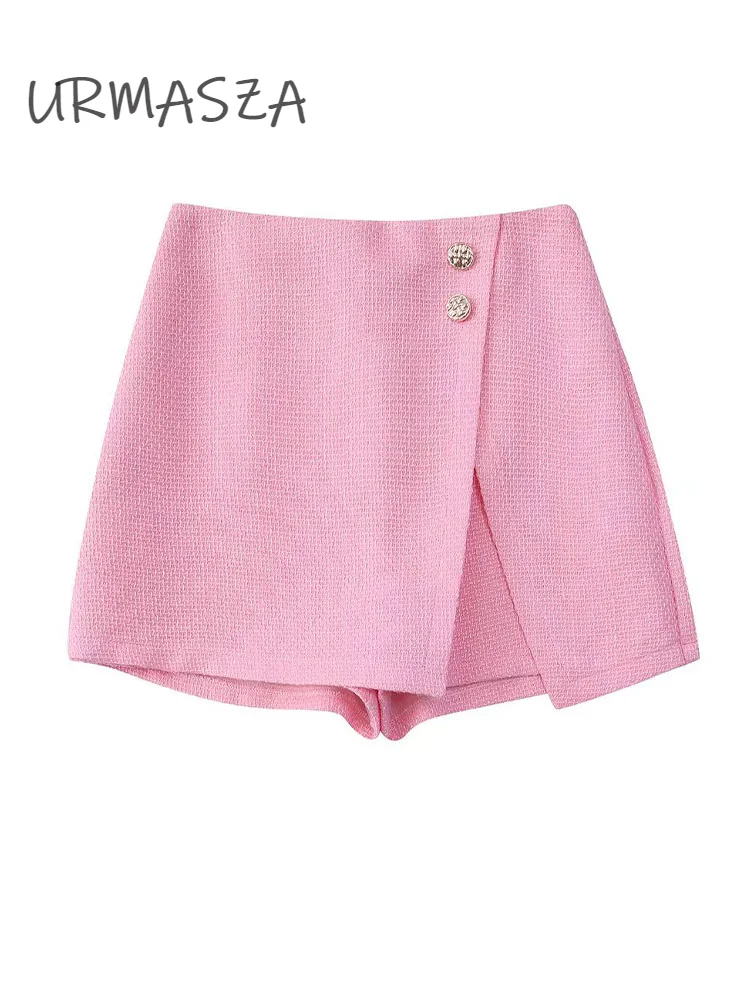 

Women 2022 Summer New Fashion Buttons Decorative Tweed Shorts Skirts Vintage High Waist Female Skorts Mujer