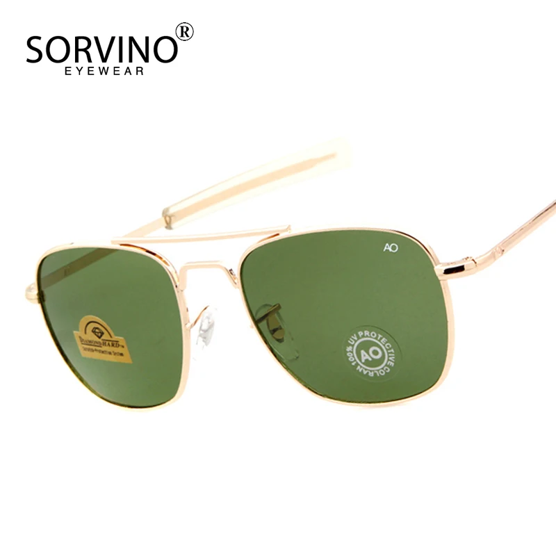 Retro Green AO Pilot Sunglasses Luxury Brand Designer Male Sun Glasses American Army Military Optical Glass Lens Shades Eyewear