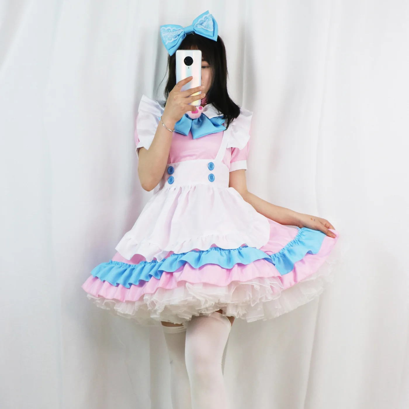 

Plus Size Maid Outfit Super Cute Pink Blue Lolita Women's Dress With Big Bowknot Big Guy Lolita Cute Skirt Cosplay Anime Clothes