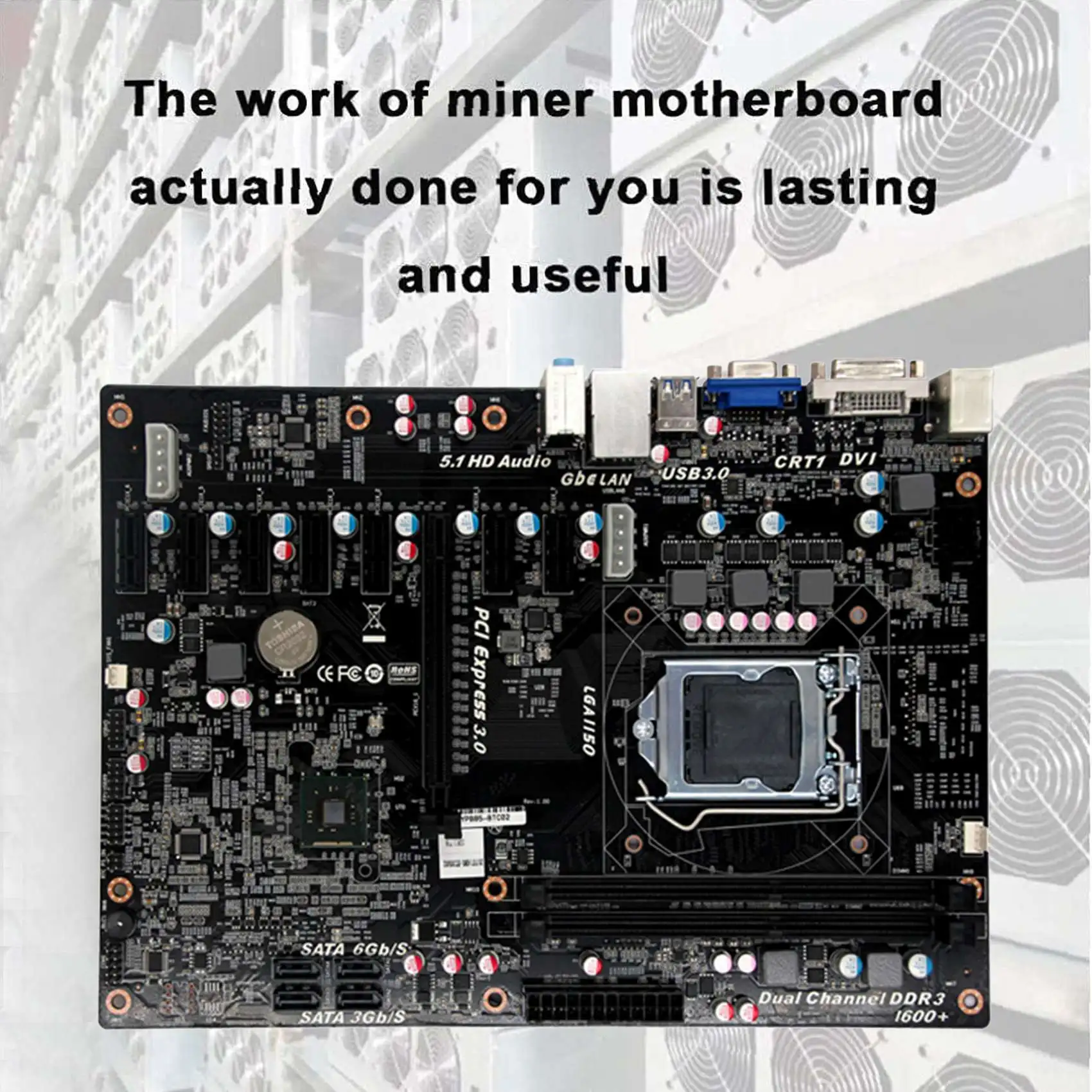 Q87 BTC Mining Motherboard 2XDDR3 Slots 1XPCIE X16 7XPCIE X1 Support for LGA1150 Intel 4Th I3 I5 I7 Pentium Celeron CPU |