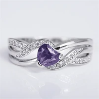 classic geometric shape inlaid purple love heart zircon ring fashion ladies crystal ring ladies wedding ring whole sale