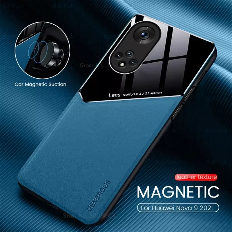 

Hauwei Nova 9 Case Leather Texture Car Magnetic Holder Phone Cover For Huawei Nova 9 SE Huawey Nova9se Soft Frame Protect Coque