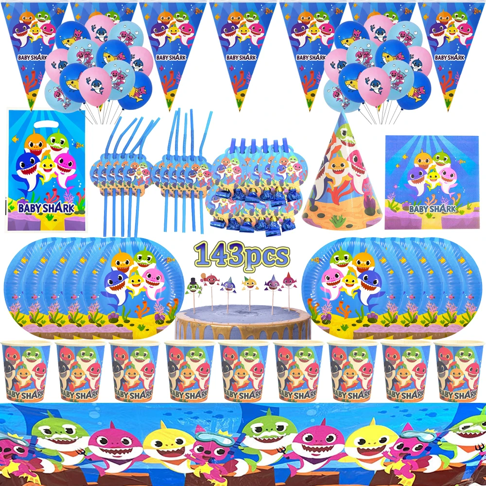 Новинка милая Синяя Акула украшение для торта на день рождения одноразовая