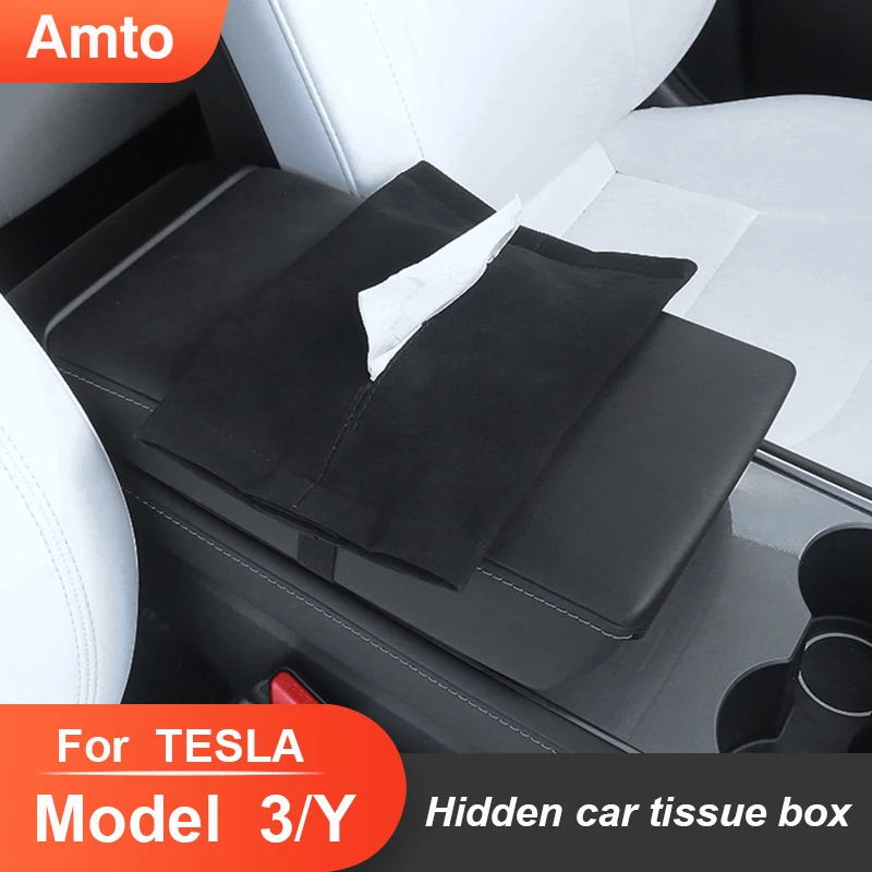 

Автомобильный скрытый Держатель салфеток для Tesla Model 3 Y 2023, замшевый подлокотник, задняя салфетка на сиденье, сумка для хранения центральной ...