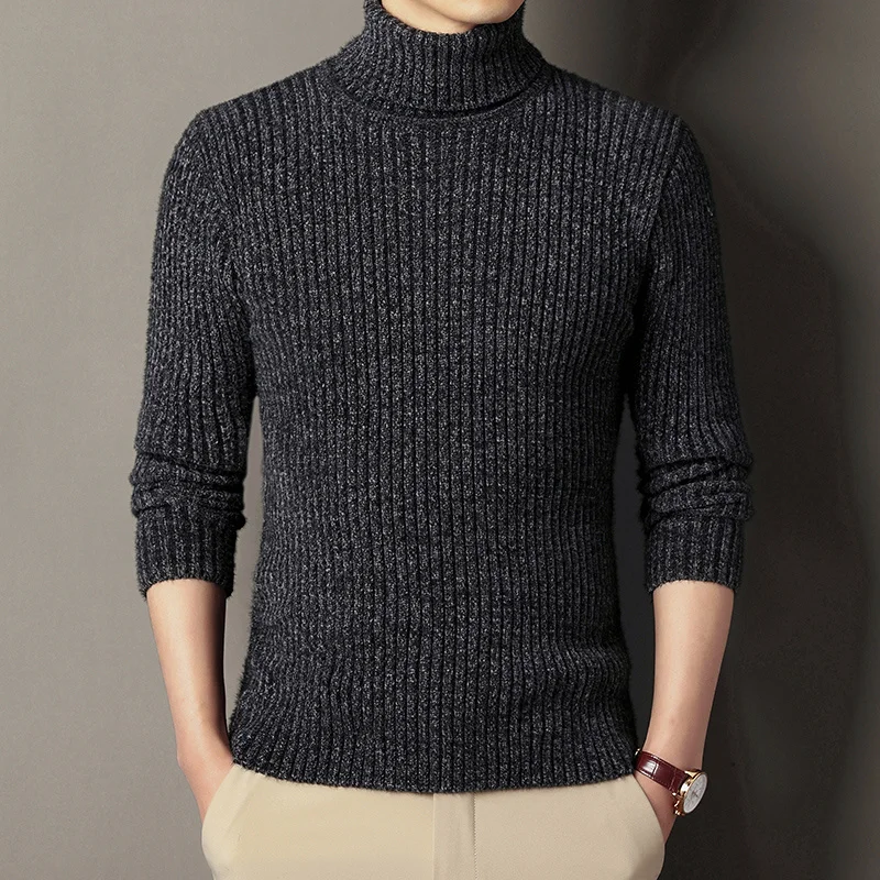 

2022 New Turtleneck Sweater Men Solid Color Slim Pullovers Knitted Sweaters Mens Warm Autumn Winter Daily Casual Pullovers Man