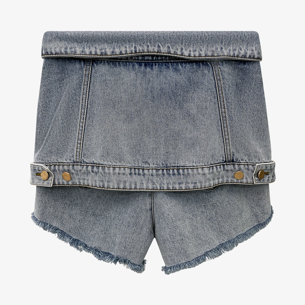 

GetSpring Women Shorts 2022 Summer Fake Two High Waist Denim Shorts Single Breasted Slim Thin Blue Jean Shorts Fashion All Match