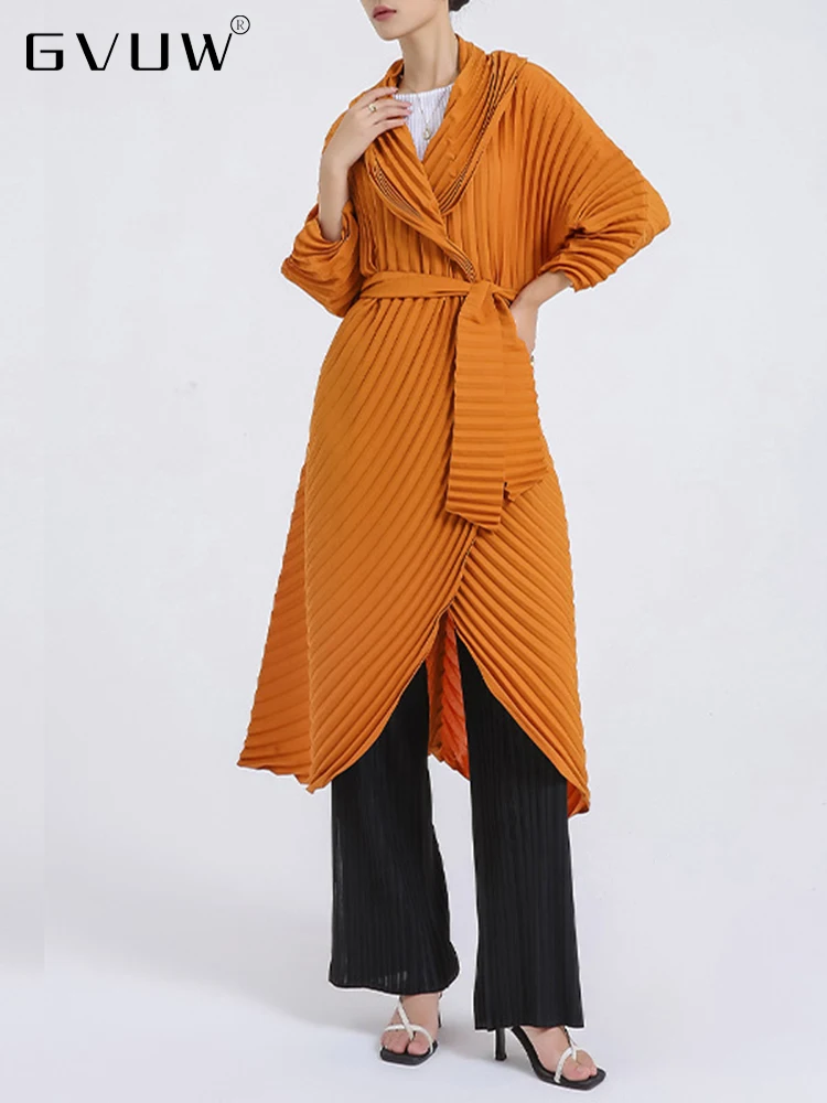 

GVUW Pleated Trench Coat Women's Spring 2022 New Long Sleeve Loose Solid Color Bandage Windbreaker Female Clothing 25D1069