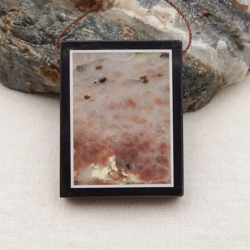 

Natural Stone Ocean Jasper And Obsidian Fashion Pendant Bead 35x28x6mm 15g Semiprecious DIY Jewelry Making Accessories