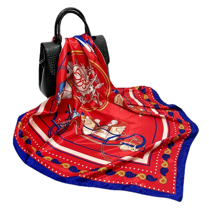 

Новинка весна-осень, Шелковый квадратный саквояж, Дамская уличная Шейная шаль для декорирования волос, мягкая и гладкая шаль с принтом, женс...