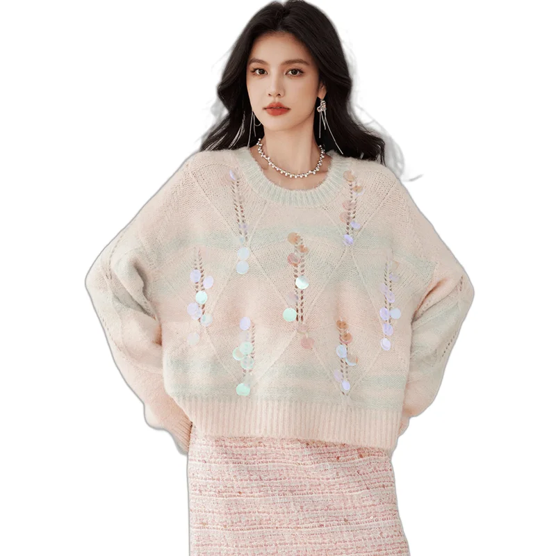 Новинка 2024 осенне-зимний женский свободный пуловер свитер высокого качества