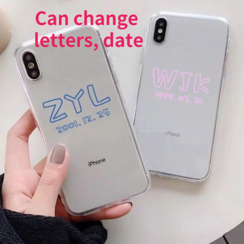 

Personalized Customizable Letters, Date Silicone Phone Case For Iphone 11 12 13pro Max X Xs Xr Mobile Phone Protective Case