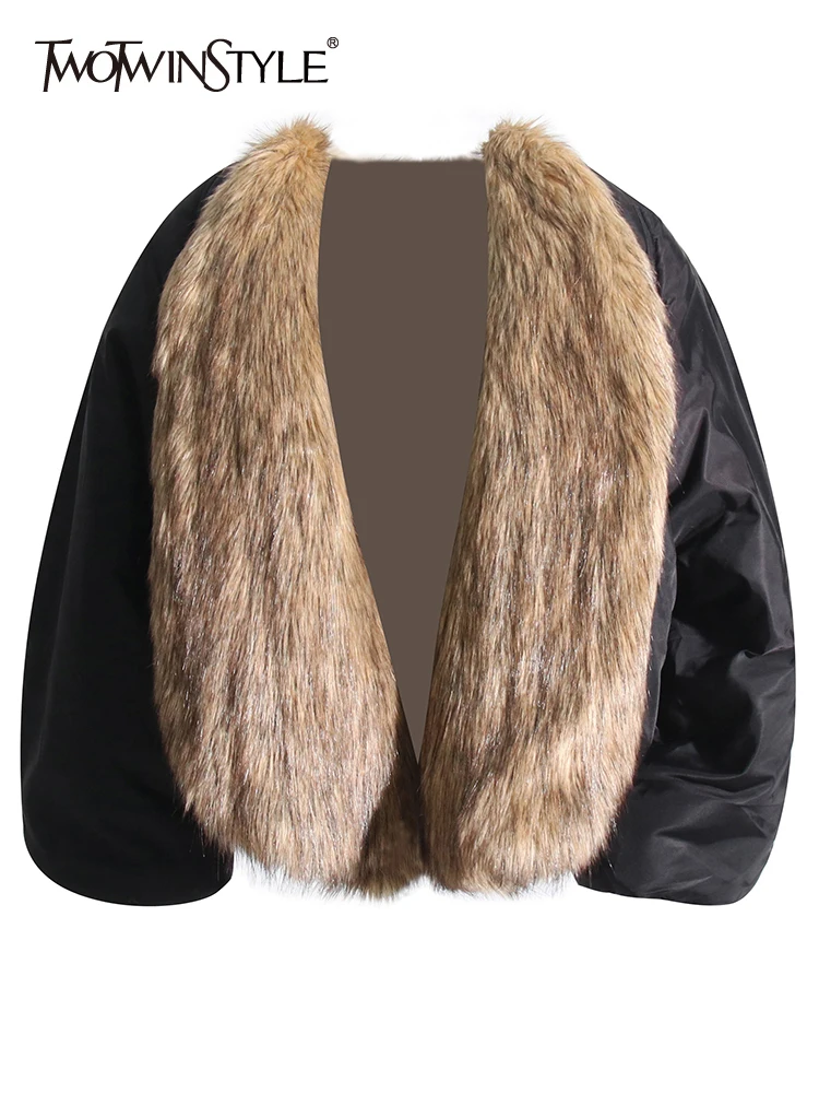 

Женская Повседневная парка TWOTWINSTYLE, винтажная Минималистичная парка с длинным рукавом и меховым воротником