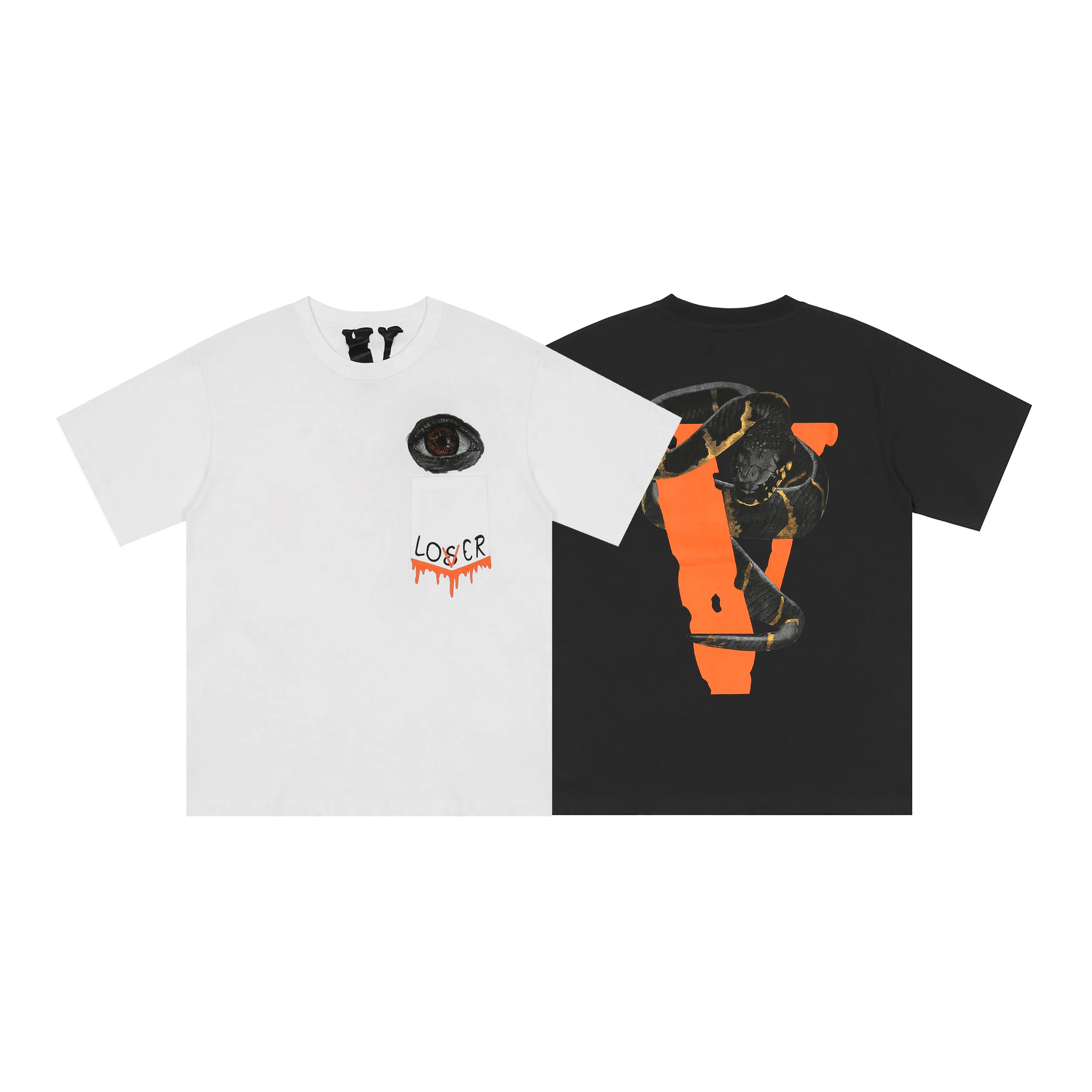 

Summer Hot Deals VLONE FRIENDS Viper big V short-sleeved t-shirt skull print short-sleeved loose men's and women's half-sleeves