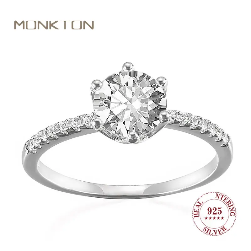 

Monkton 925 Sterling Silver Jewelry Wedding Ring Zircon Round Crystals Diamond Rings for Women Festival Jewelry Silver Ring