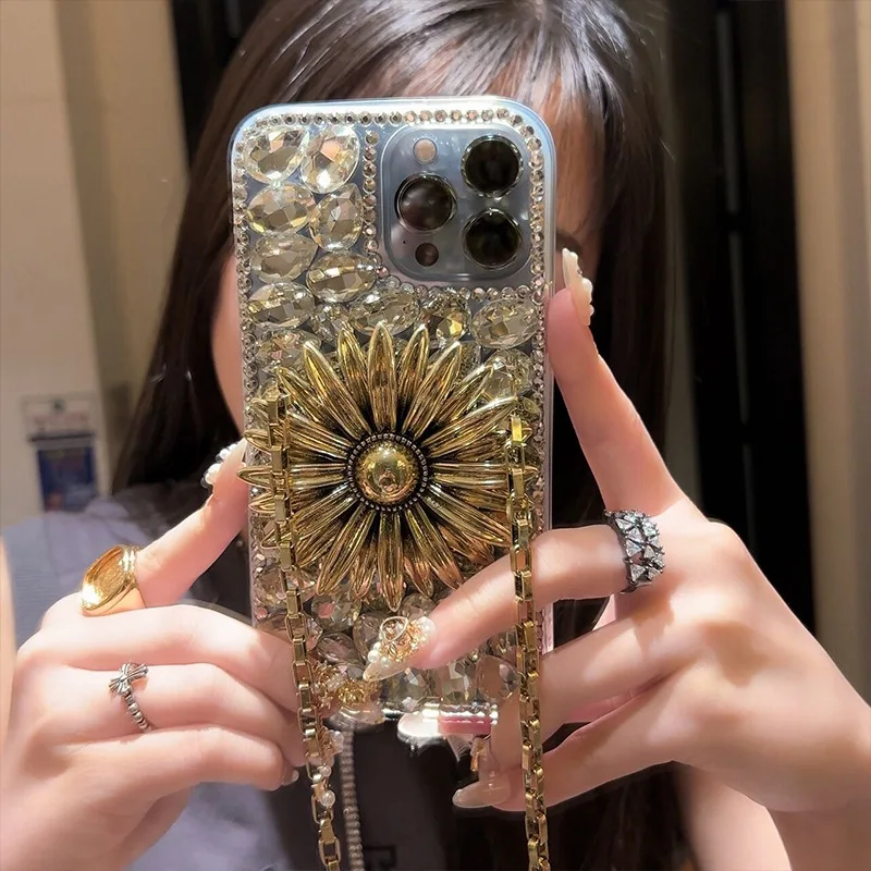 

New iPhone 13 Case Rhinestone High-end Luxury Full Diamond Sunflower Phone Case For iPhone13 Pro Max shatterproof Phone Shell
