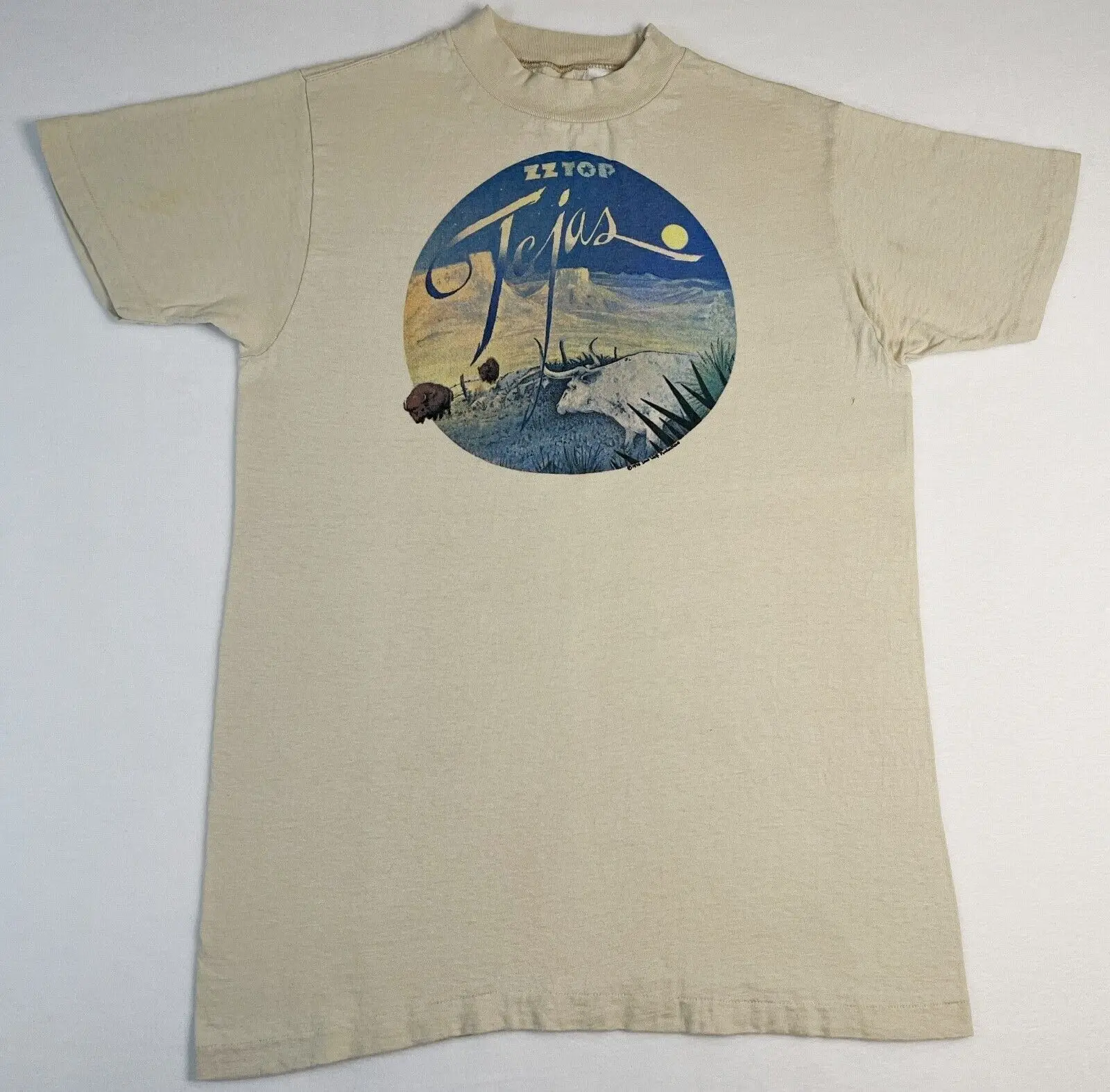 Винтажная футболка ZZ TOP 1976 TEJAS бежевая средняя