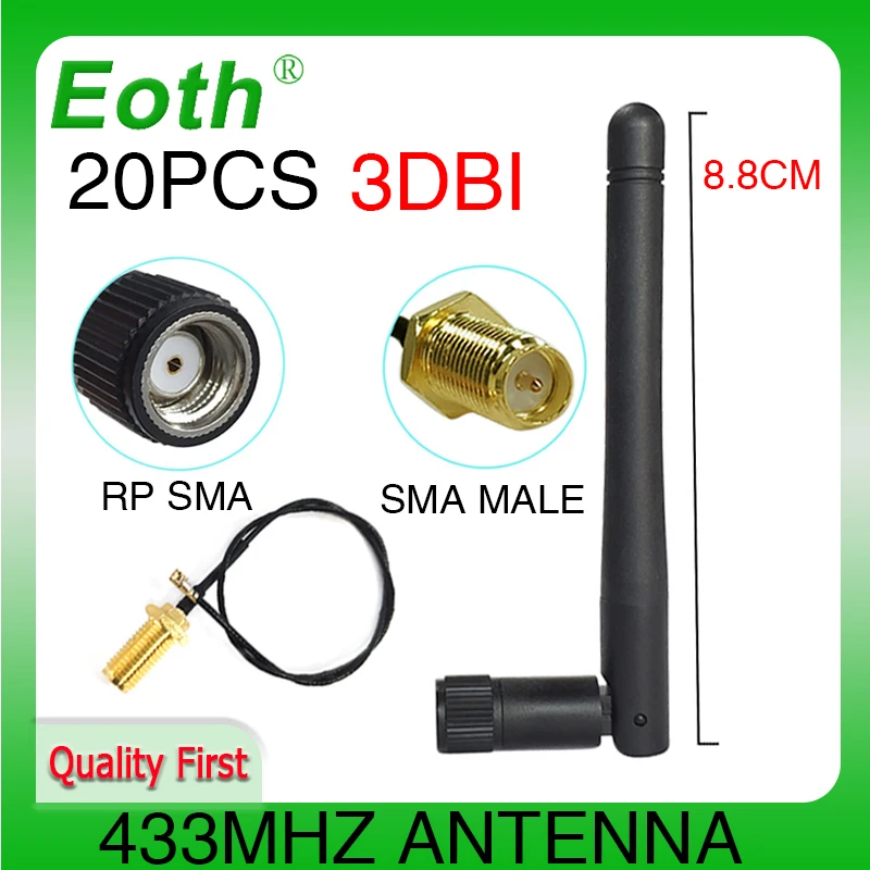 

EOTH 20 шт. 433 МГц Антенна 3dbi sma разъем lora антенна iot модуль lorawan сигнальный приемник ipex1 SMA Штекерный Удлинительный кабель