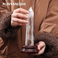 big size high quality natural clear quartz tower healing energy crystal wand fengshui decoration with wooden base
