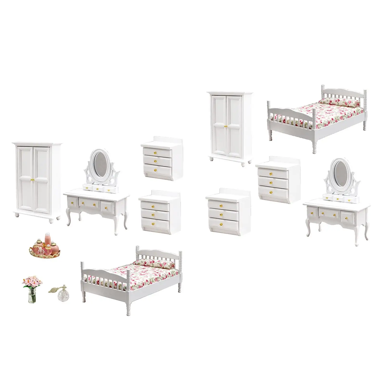 1:12 Scale Doll House Furniture Bedroom Set Wooden DIY Mini Simulation Decoration Accs Ornament Pretend Play Toys Life Scene images - 6
