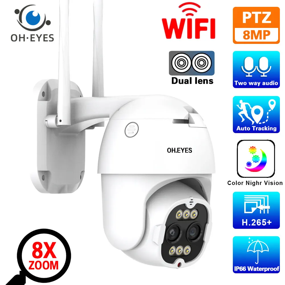 

4K 8MP Wifi PTZ IP Camera Outdoor 8X Zoom 4MP Dual Lens Wireless Video Surveillance Camera ICSEE 2 Way Audio CCTV Security Cam