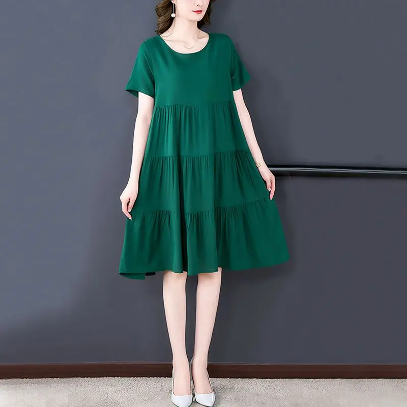 

Женское платье-трапеция с коротким рукавом, однотонное платье для отдыха, модель Q209 на весну и лето, 2023