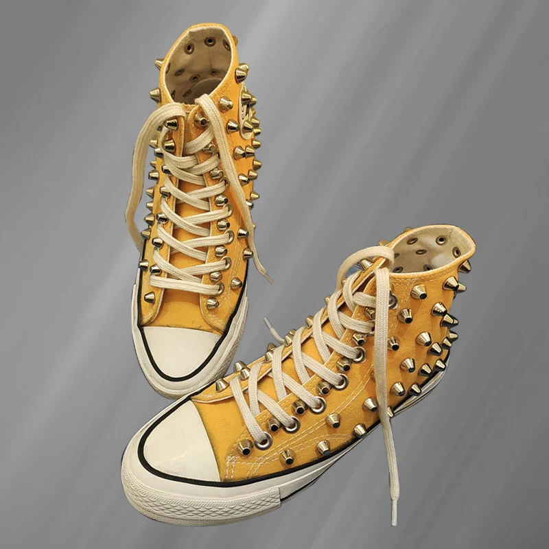 

1970s High-top canvas shoes various rivet shoes hip-hop walking comfort shoes handmade rivets neutral vulcanized shoes 35-45