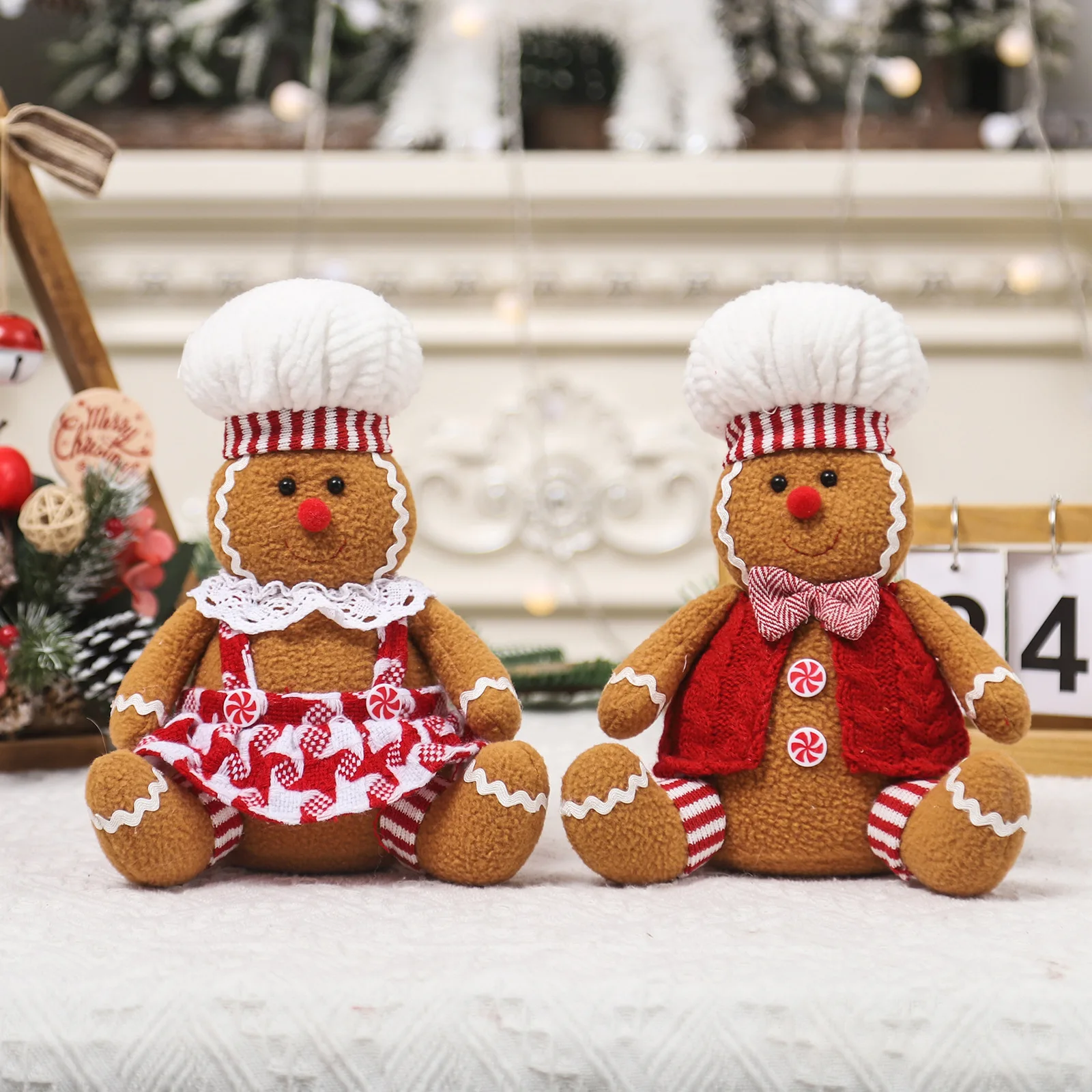 

Christmas decorations cartoon sitting posture large gingerbread man couple doll decoration tabletop decoration props