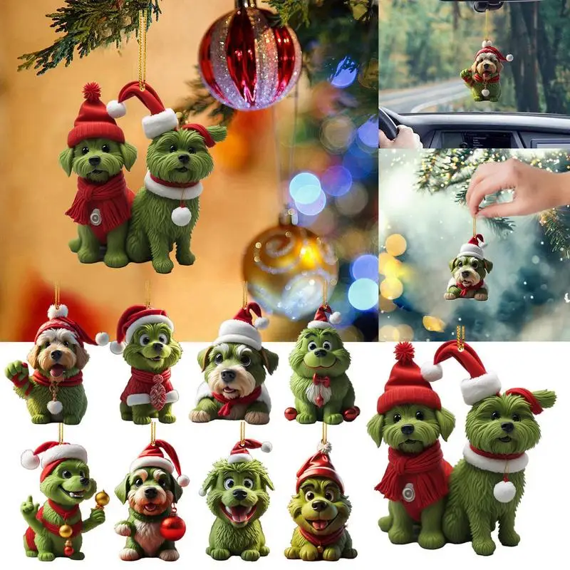 

9pcs Christmas Tree Dog Ornaments Waterproof Acrylic 2D Christmas Pendant Dog Ornaments For Homes Dining Rooms Decoration