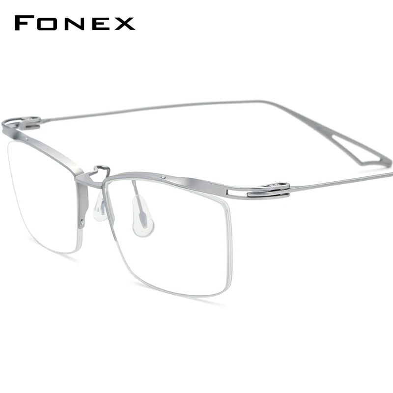 FONEX Titanium Glasses Men Semi Rimless Square Prescription Eyeglasses 2022 New Half Optical Frame Eyewear F98640