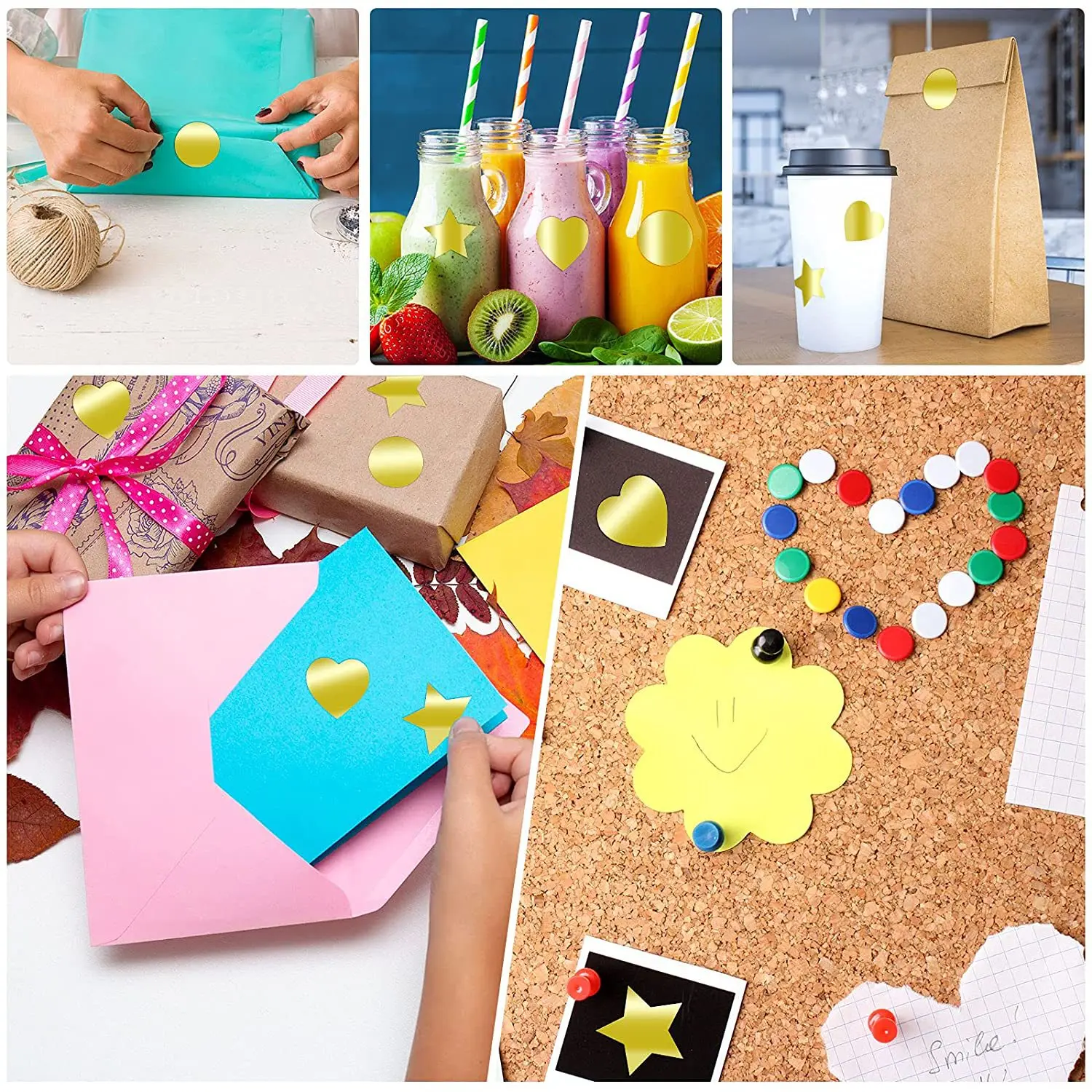 Самоклеящиеся блестящие золотистые наклейки с пустым круглым сердцем 25 мм